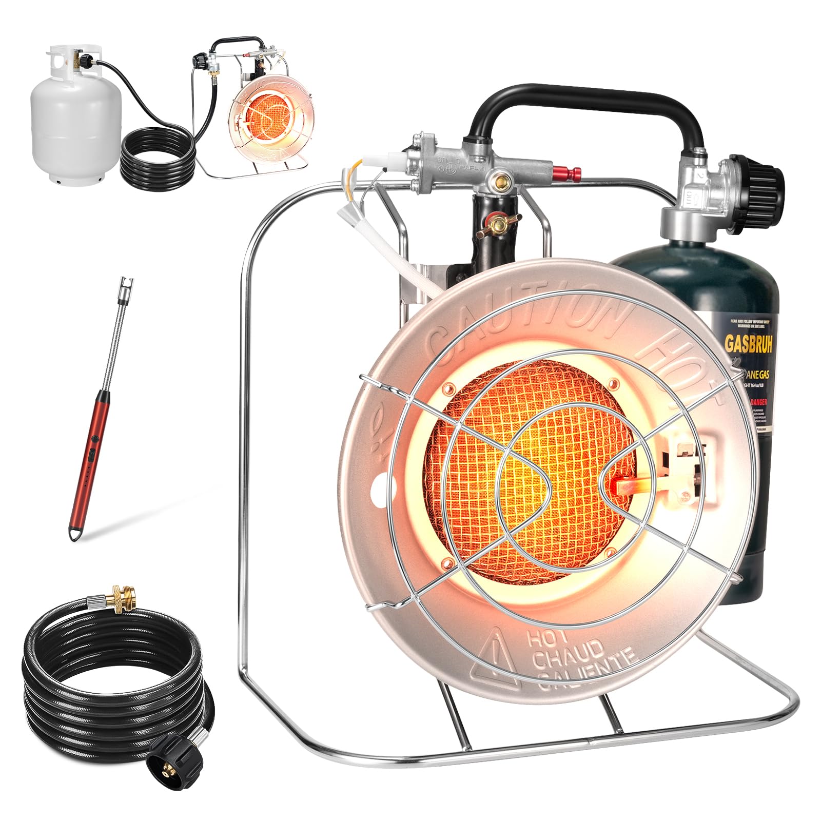 Portable 18,000 BTU Outdoor Propane Heater and Cooker with 8.8 FT Hose & USB Lighter - Perfect for Camping, Hunting, Fishing, RV Trips, Patio and Tent Heating (Fuel Not Included)