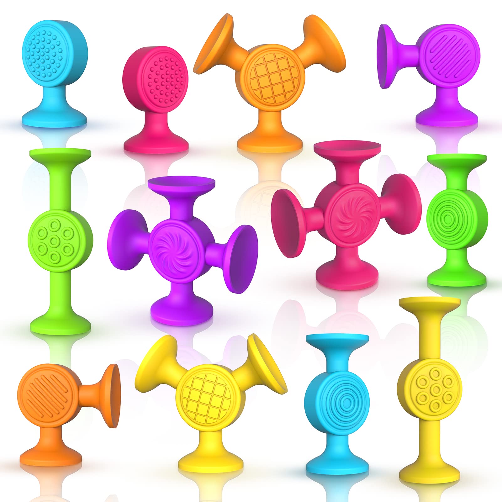 12-Piece Toddler Suction Cup Bath Toys - Sensory Fidget Toys for Kids, Window & Travel Play - Safe Bathtub Fun for Babies & Toddlers (Perfect for Sensory Development & Travel Entertainment)
