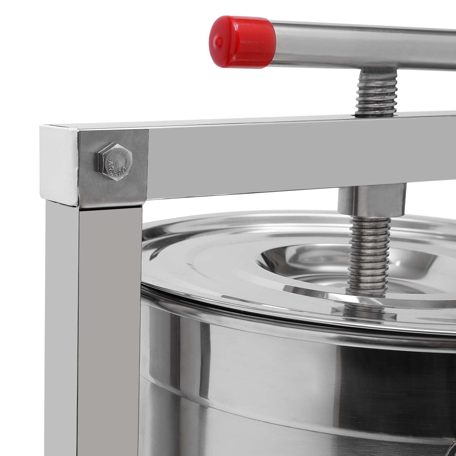 13.25L/3.5Gal Stainless Steel Manual Fruit Wine Press - Adjustable Stand for Grape, Cider, Cheese, Herbs, Olive Oil & Honey | Home Brewing, Winemaking & DIY Kitchen Equipment (Silver)