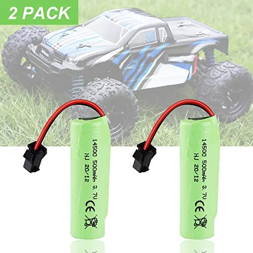 2 Pack 500mAh 3.7V Li-ion Rechargeable RC Car Batteries for Stunt Cars, RC Trucks & Small Boats - Perfect for Remote Control Toys and Hobby Vehicles (Great for Indoor/Outdoor Play & Racing)