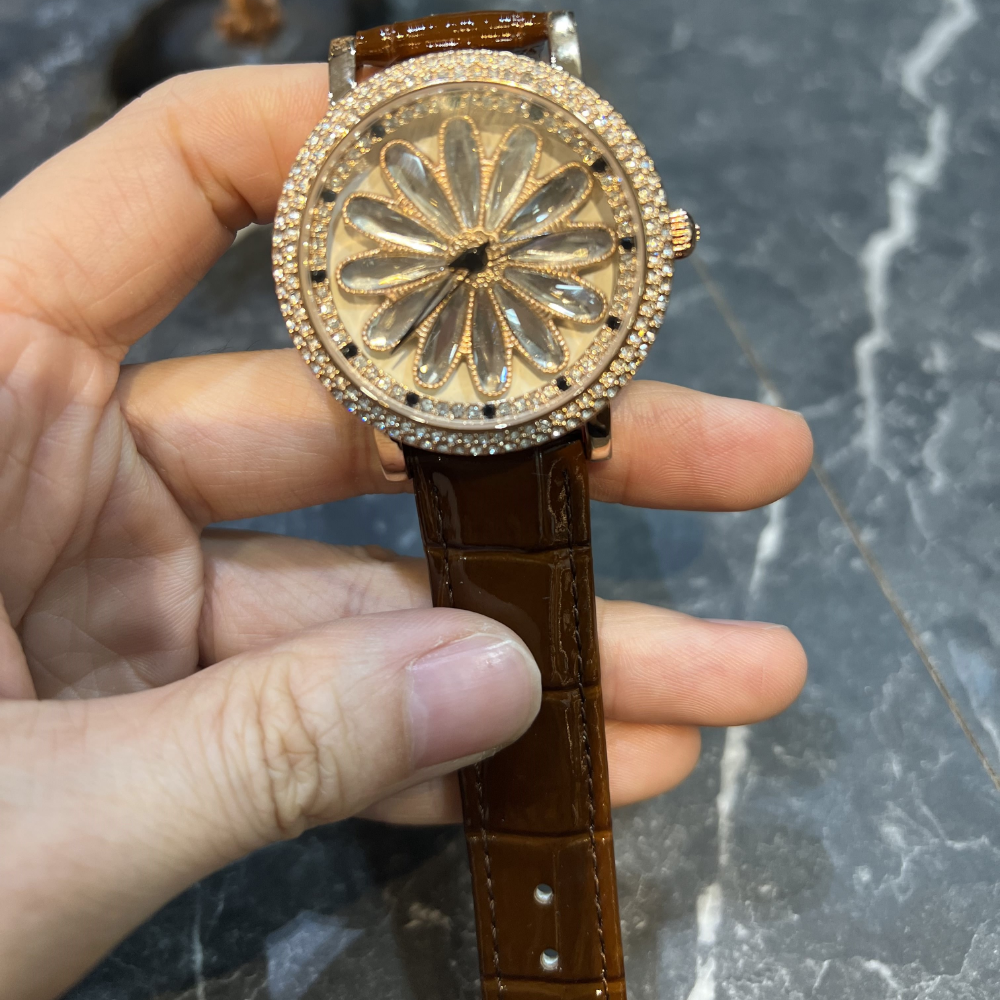 AG Collective Women's Brown Leather Strap Watch L 5048 RGCF RG - Elegant Timepiece for Office, Party & Everyday Wear