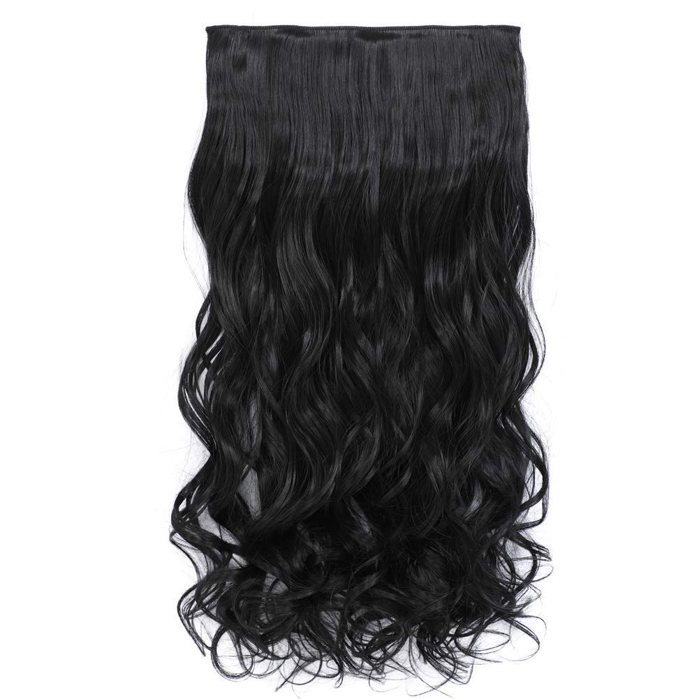 ZALYA 24 Inch Human Hair Extensions - 5 Clips ¾ Head Wavy/Curly Black Hair Piece for Women & Girls - Adds Instant Length & Volume - Perfect for Parties, Weddings & Daily Styling