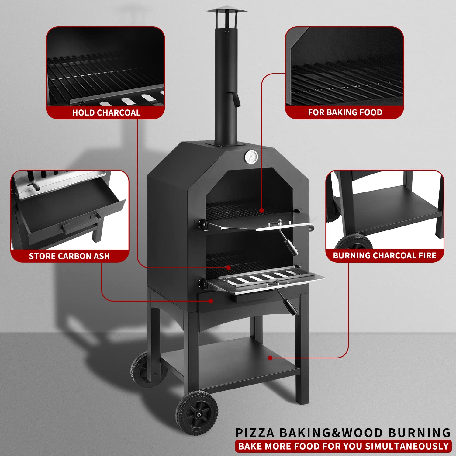Portable Outdoor Wood Fired Pizza Oven - 12