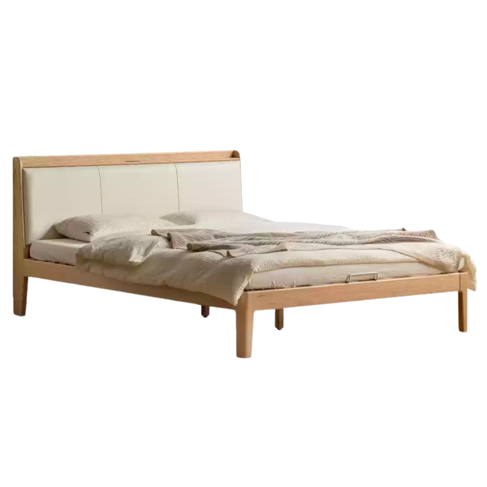 Natural Wood Color High-rise soft bed (leather coconut milk white)