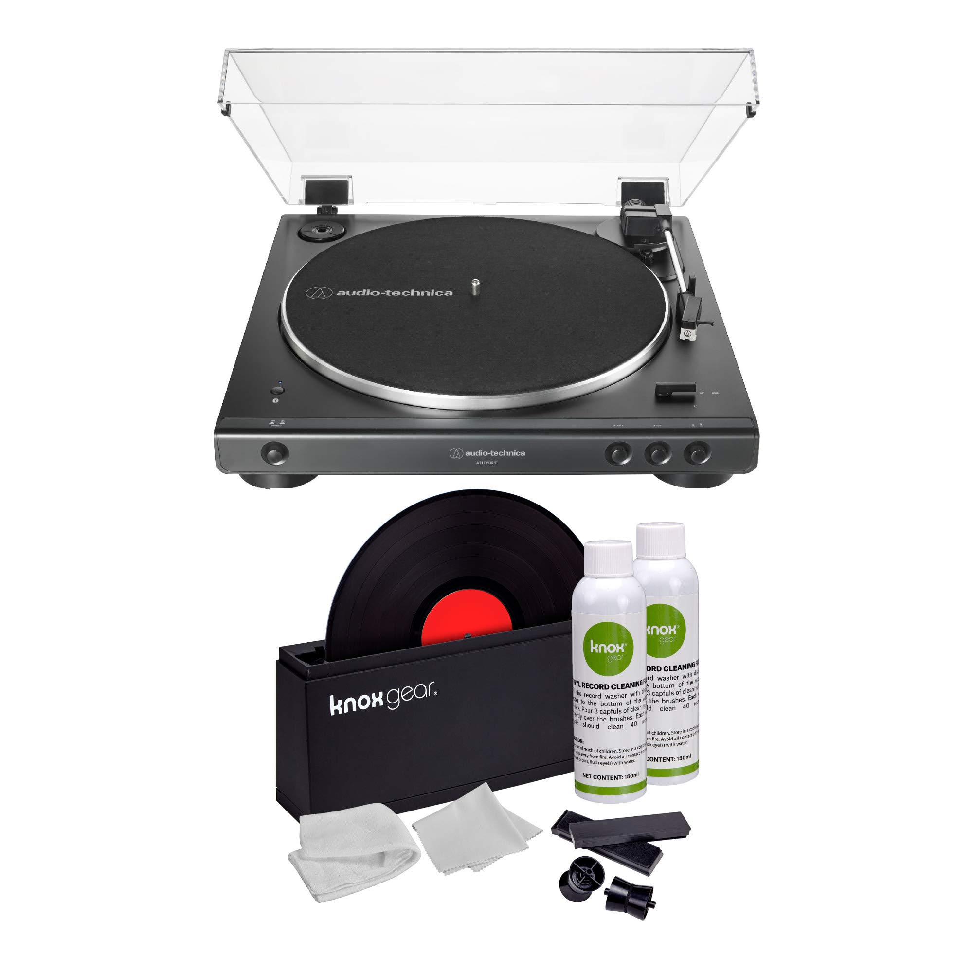 Audio-Technica AT-LP60X Bluetooth Automatic Belt-Drive Turntable (Black) with Vinyl Record Cleaning Kit - Perfect for Home Music Listening & Vinyl Collection
