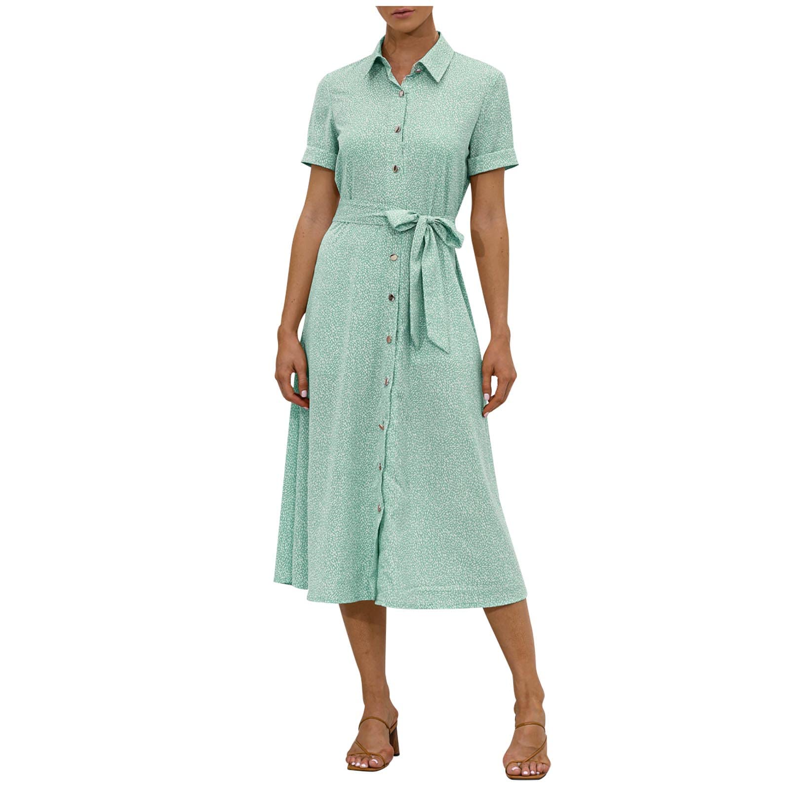 Women's Summer Beach Dress - Casual Short Sleeve Button Down Shirt Dress with Tie Waist & Lapel Collar | Perfect for Vacations, Pool Parties & Tropical Getaways