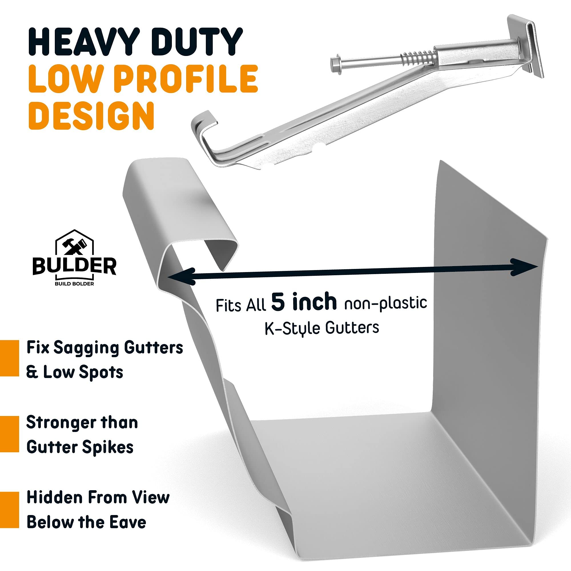 5 Inch Quick Screw Gutter Hangers - 100 Pack with Bonus 6 Inch Drill Bit | Heavy Duty Hidden Bracket Clips with Pre-Assembled Screws | Fix Sagging Rain Gutters for Roof Drainage System | Perfect for Home Roof Repair & Gutter Maintenance