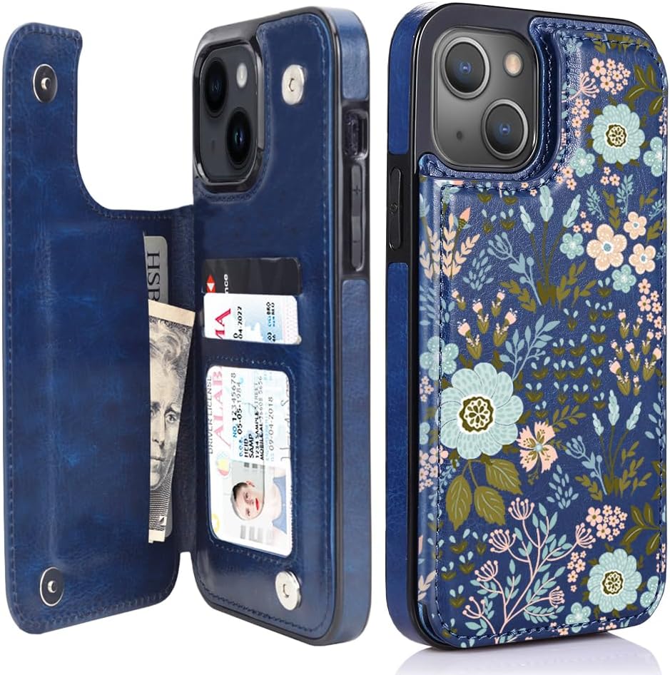iPhone 15 Pro Case with Leather Kickstand & Double Magnetic Clasp - RFID Blocking Protective Cover for 6.1