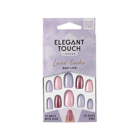 Elegant Touch Luxe Looks Best Life Oval Shaped False Nails - Premium Acrylic Press On Nails for Women, Natural Looking Fake Nails with Glue, Perfect for Parties, Weddings & Special Occasions