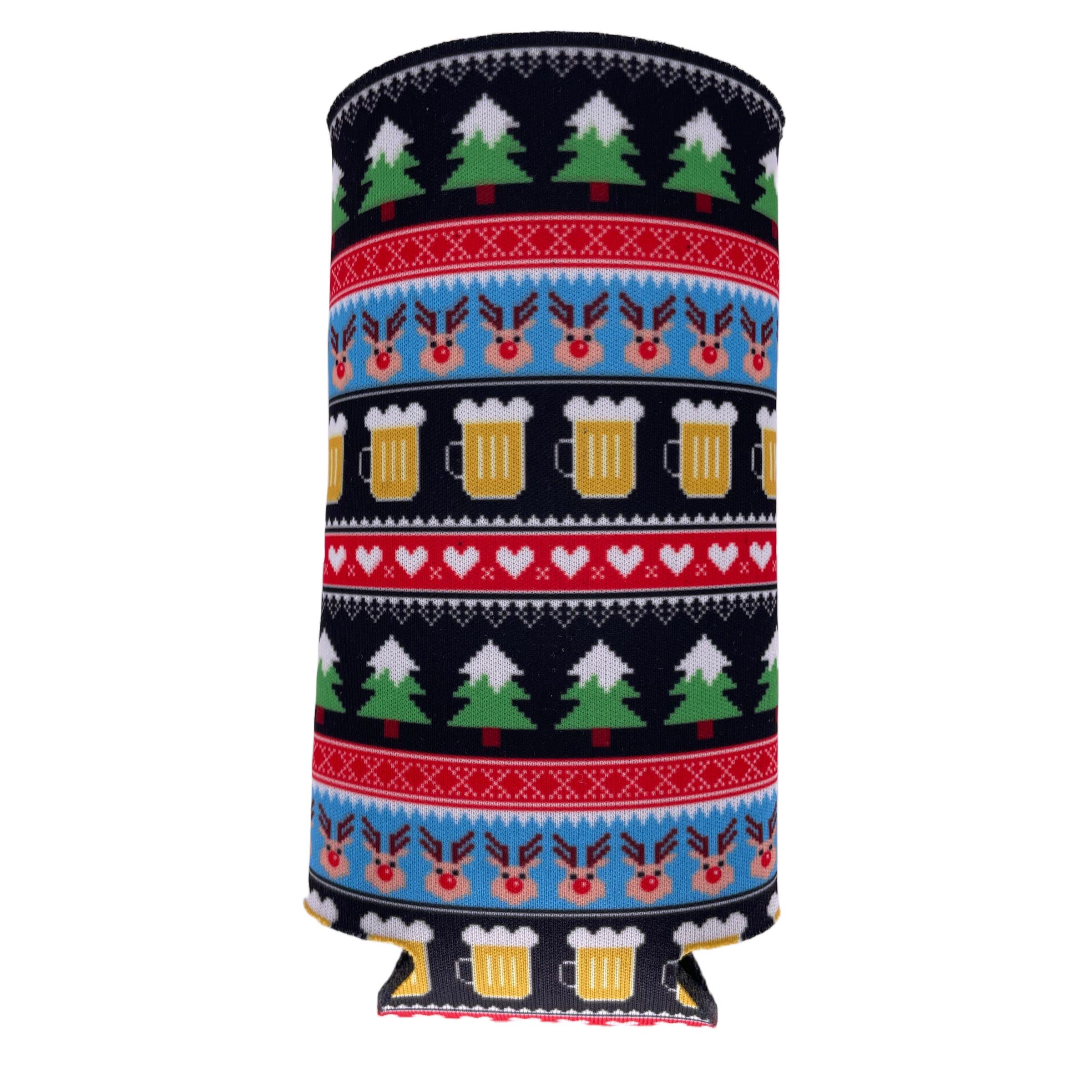 Reindeer & Beer Christmas Slim Can Cooler - Insulated Sleeve for Holiday Parties, Gifts & Festive Beverage Chilling