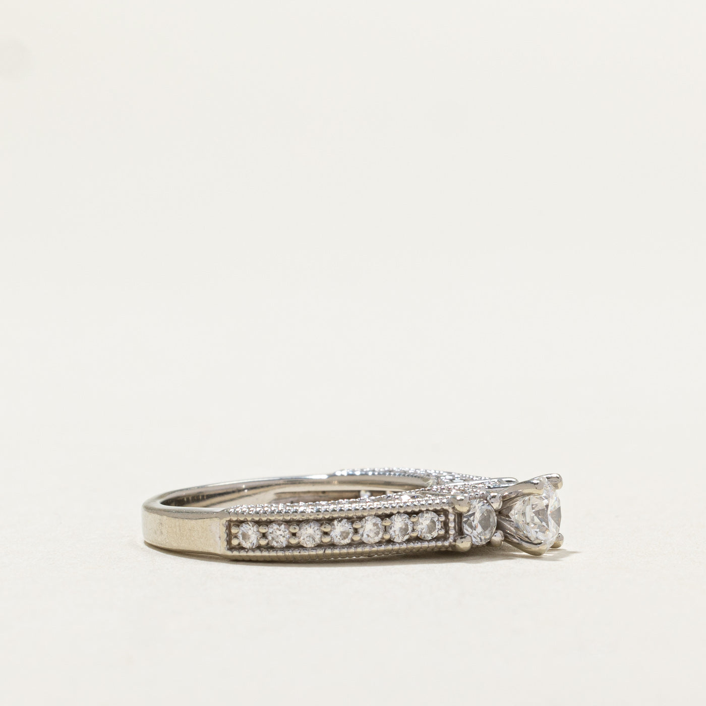 19K White Gold Diamond Milgrain Engagement Ring - 0.40ct Center Stone, 0.71ctw Total Weight - Size 5.75 - Perfect for Proposals, Weddings & Anniversary Gifts