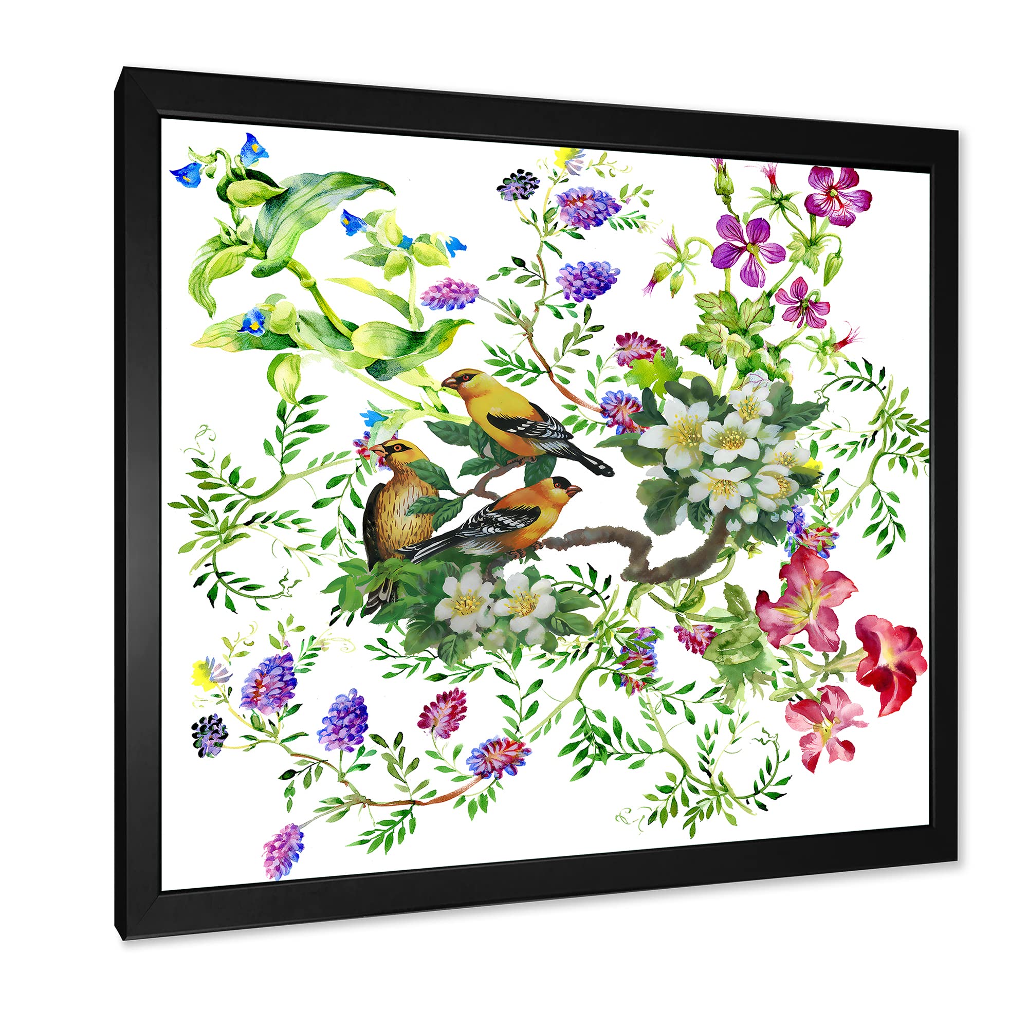 DesignQ Tropical Birds on Blooming Tree Traditional Framed Wall Art - Perfect for Living Room, Bedroom & Office Decor