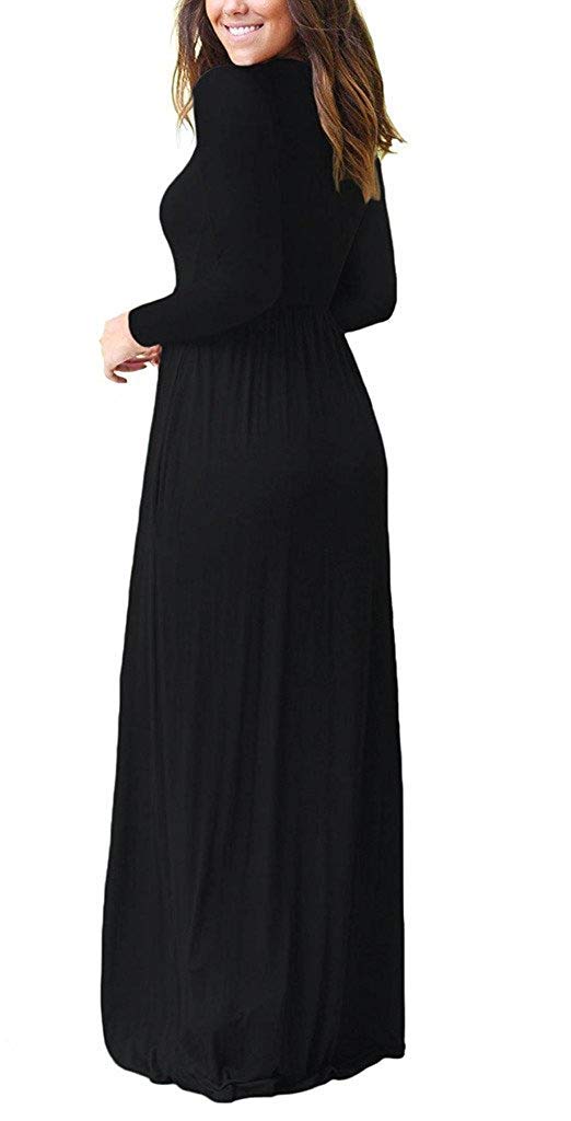 LILBETTER Women's Long Sleeve Maxi Dress - Loose Fit Casual Plain Long Dress with Pockets | Perfect for Everyday Wear, Office, Travel & Date Nights