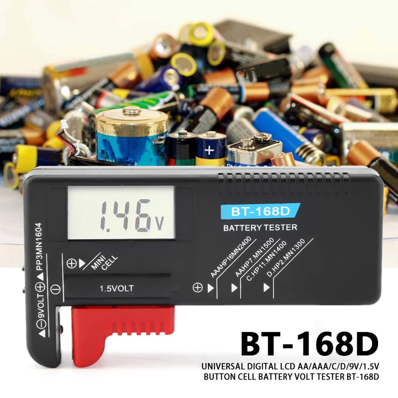BT-168D Universal Digital Battery Tester - Accurate Voltage Meter for AA AAA C D 9V 1.5V Batteries - Perfect for Home, Office & Emergency Kits
