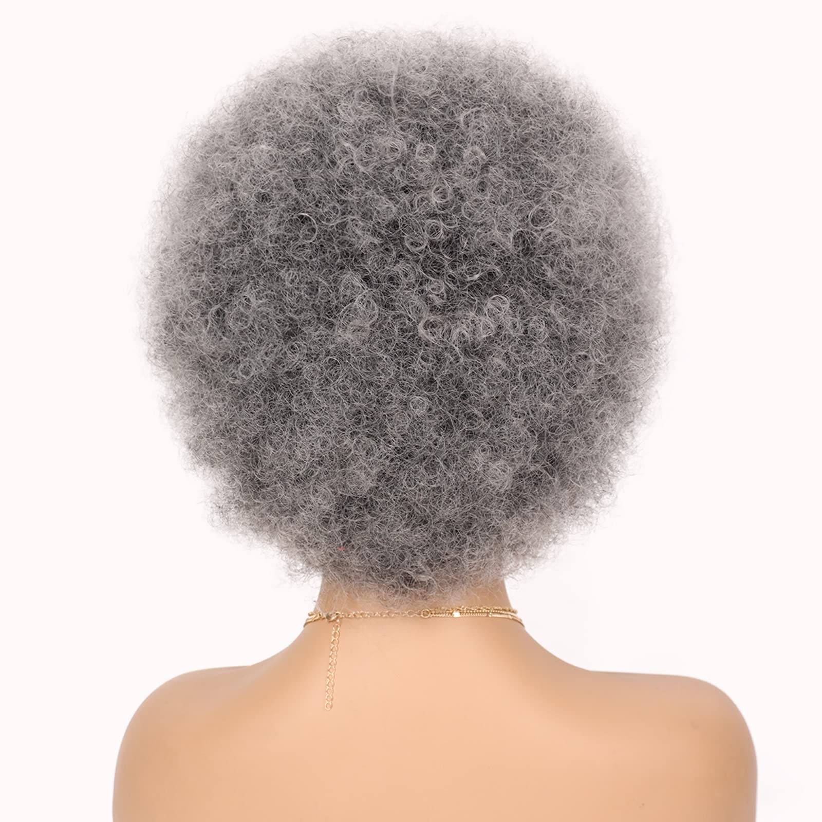 G&T Afro Puff Wigs for Women - Natural Looking Curly Wigs with Dark Roots (1B/Grey) - Perfect for Daily Wear & Party Occasions - Black & White Women's Fashion Wigs for Cosplay, Halloween & Special Events