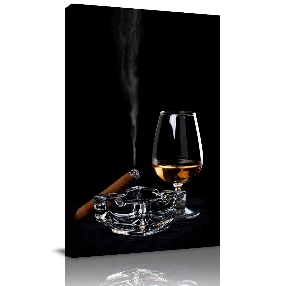 Premium Whiskey & Cigar Canvas Wall Art - 36x24 Inch Ready to Hang Giclee Print for Home & Office Decor - Perfect for Man Cave, Bar, or Study Room