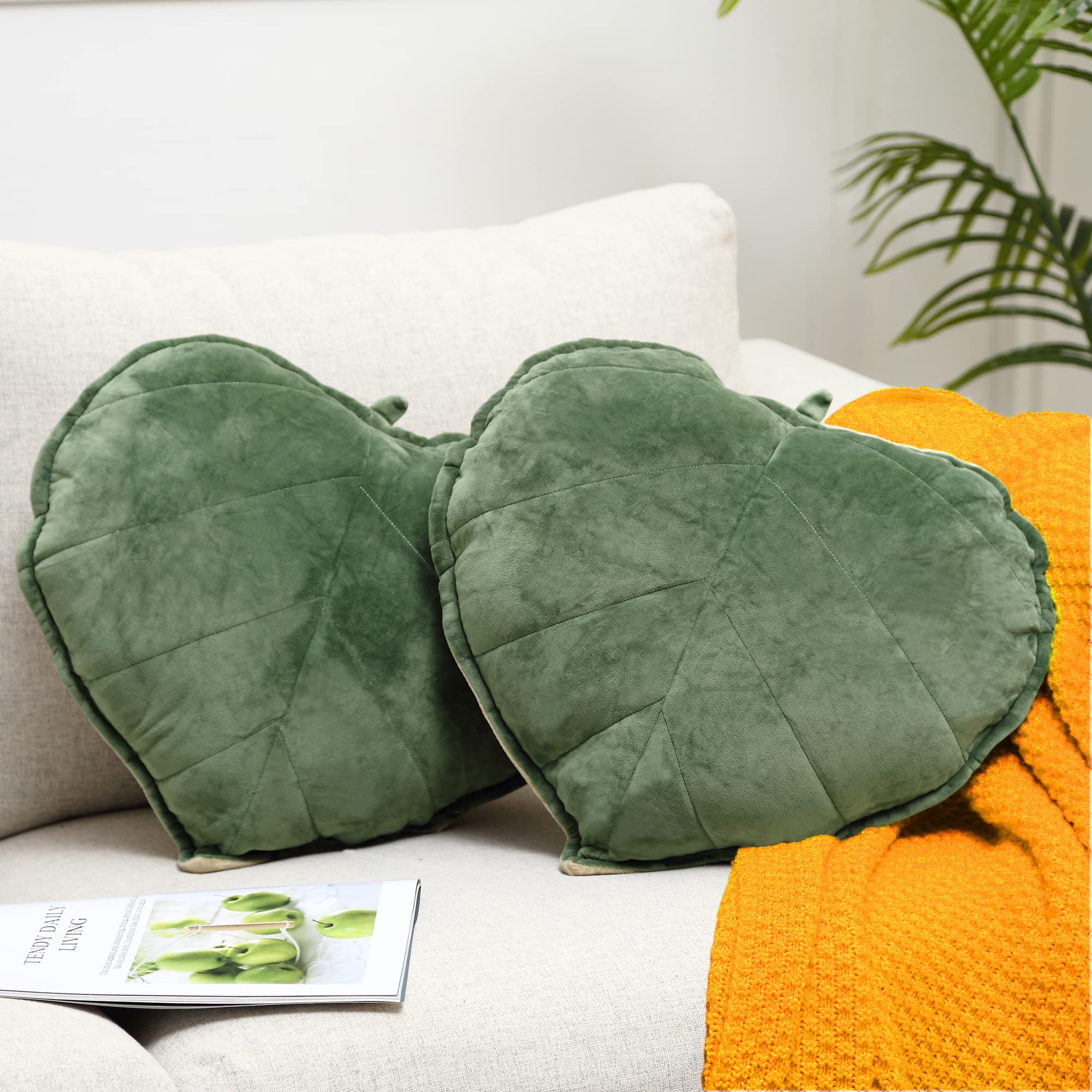 3D Leaf Shaped & Succulent Throw Pillows - Green Aesthetic Decorative Cushions for Bed, Sofa & Home Decor (Pack of 2) | Perfect for Living Room, Bedroom & Nursery Plant-Themed Decor