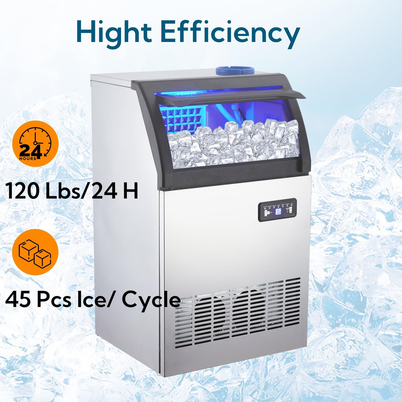 Commercial Ice Maker Machine 120 LBS/24H, Under Counter Ice Machine with 33LBS Storage Bin, Stainless Steel Large Ice Maker for Home Bar Office Restaurant, Upgraded Compressor, Quick Ice Making - Perfect for Cocktail Parties, Coffee Shops, and Commercial Kitchens