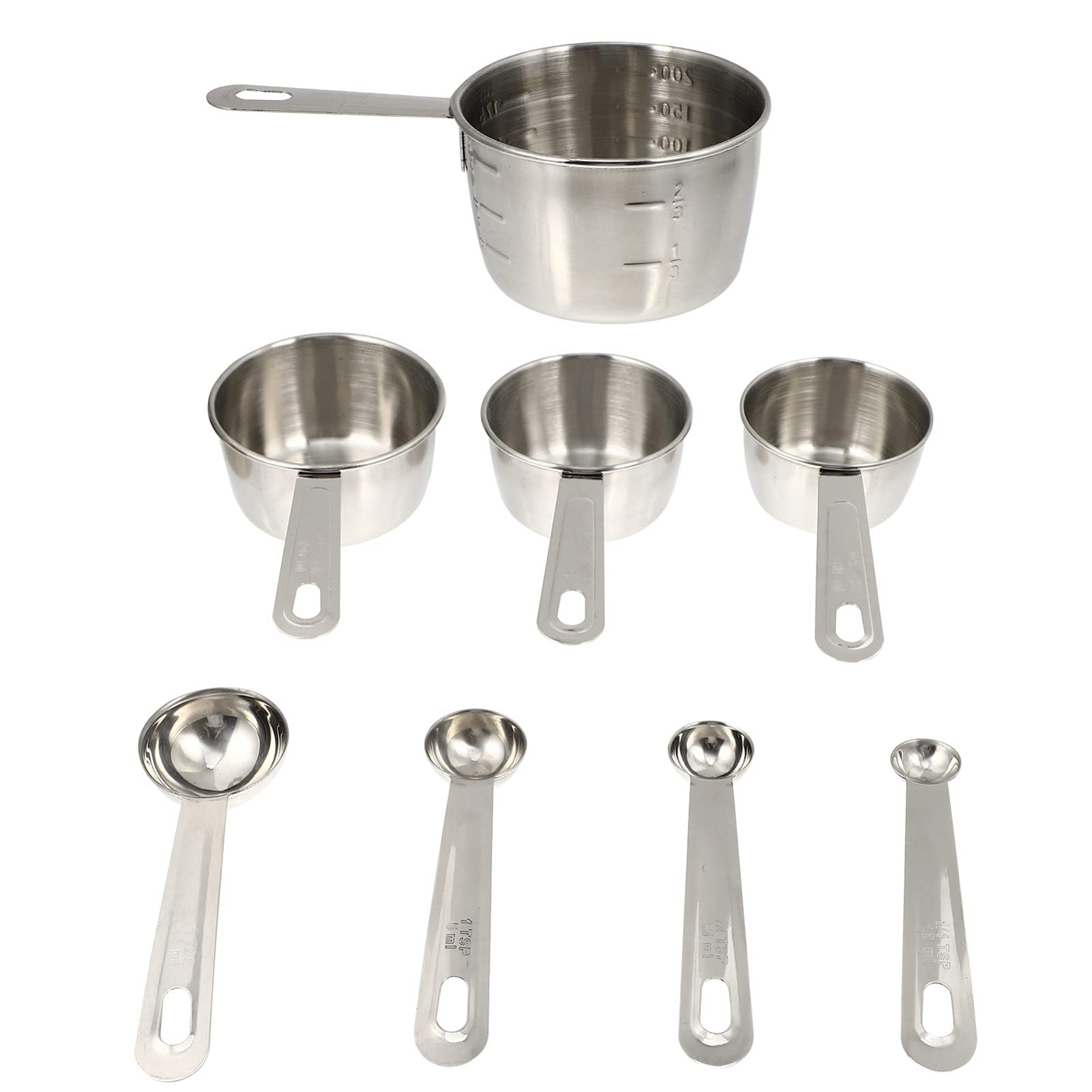 Hemoton 8-Piece Stainless Steel Measuring Spoons Set - Stackable Measuring Cups for Cooking, Baking & Coffee - Durable & Accurate Kitchen Tools for Dry & Liquid Ingredients (Silver) - Perfect for Home Chefs, Bakers & Coffee Enthusiasts