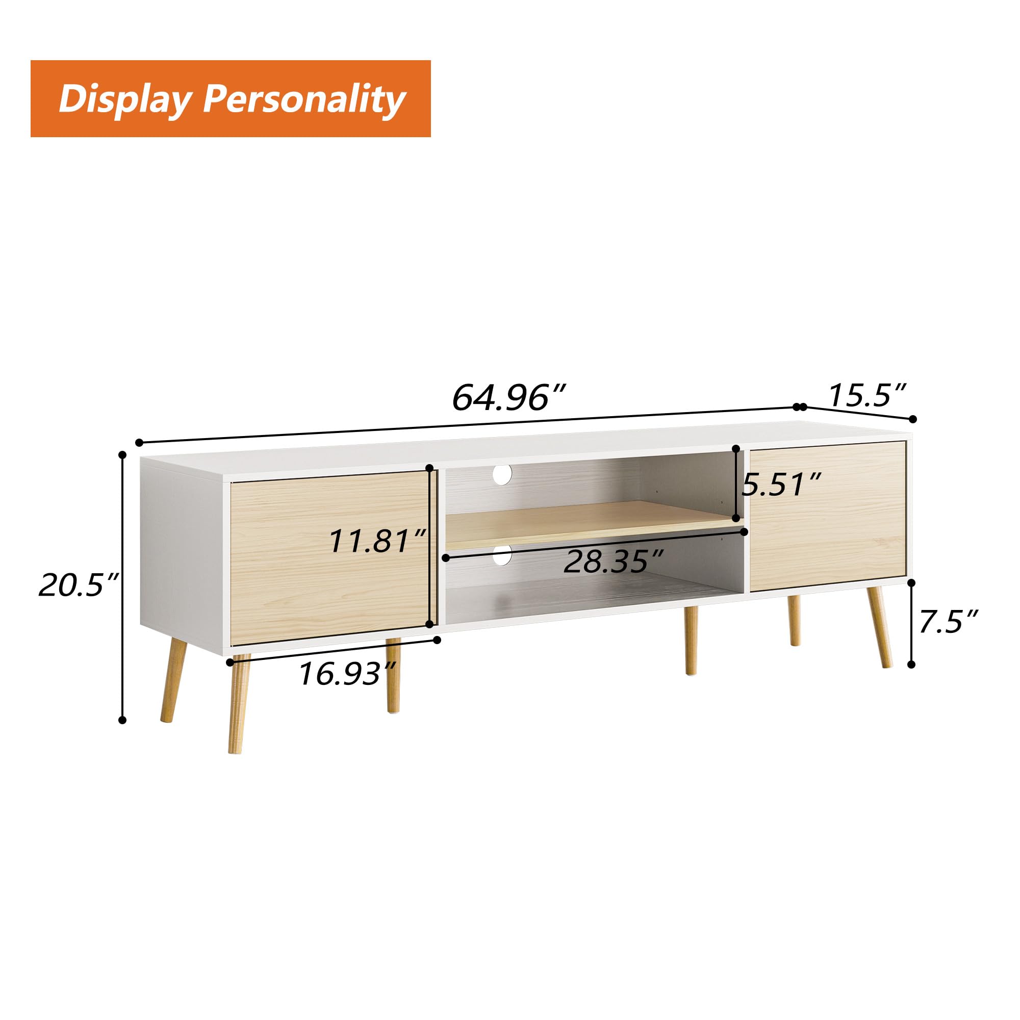 75 Inch TV Stand with Storage - Wooden Media Console Entertainment Center, 2 Cabinet Design, White & Oak Finish - Perfect for Living Room & Bedroom Furniture Organization