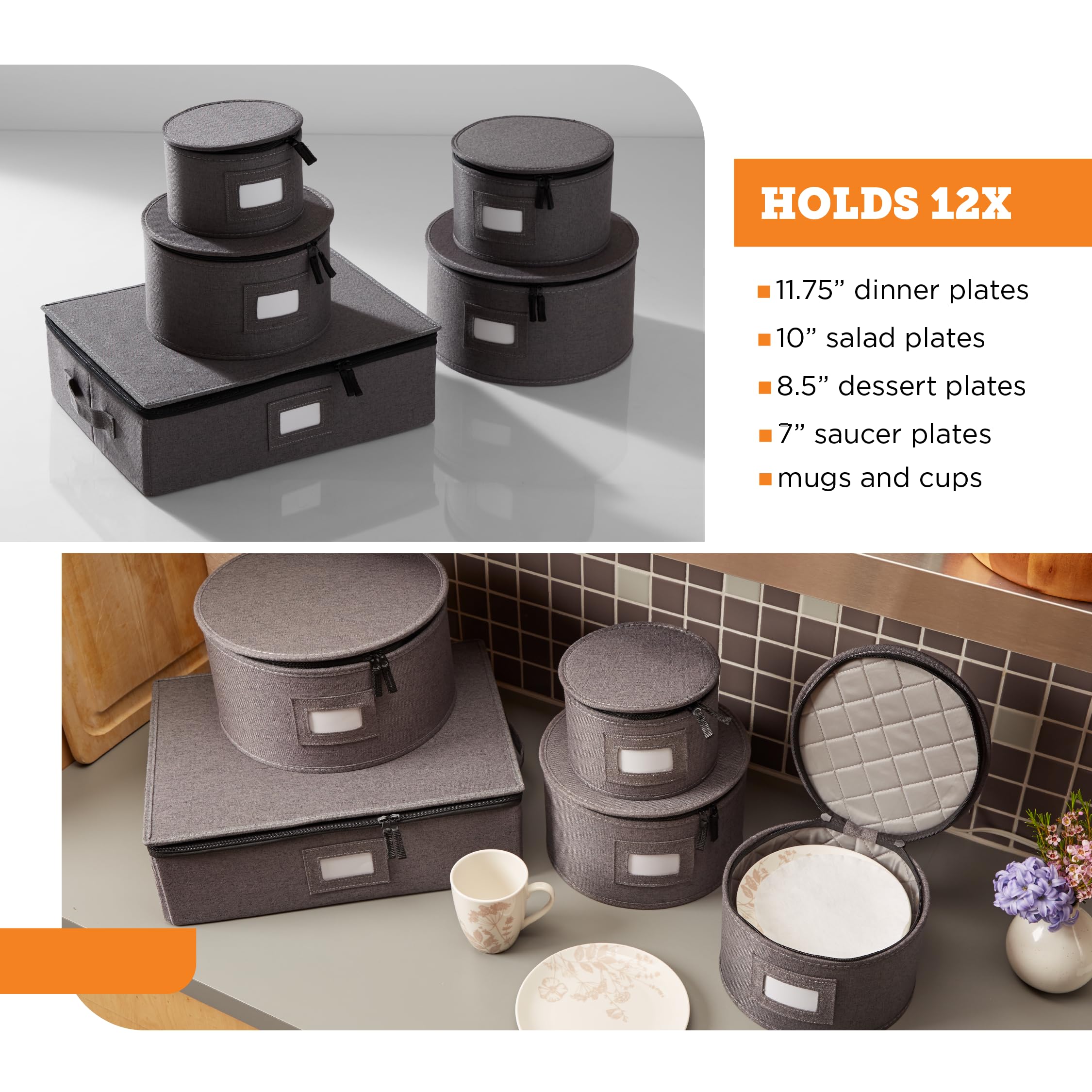 Hard Shell Storage Case with Felt Dividers - 5pc Set for Kitchen & China Organization