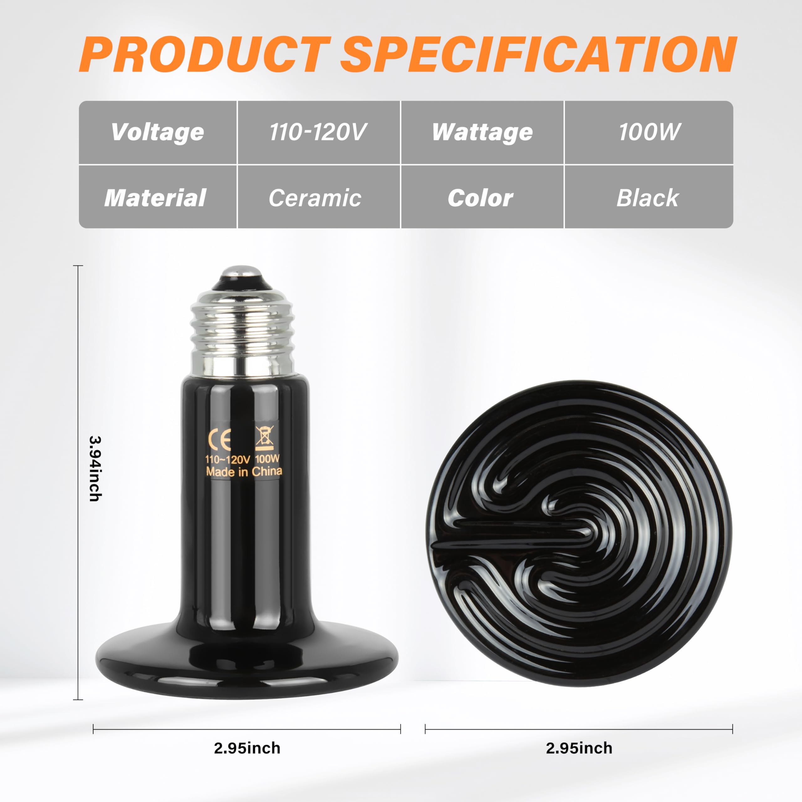 Simple Deluxe 100W Ceramic Heat Emitter 2 Pack - No Light Reptile Heat Lamp Bulb for Bearded Dragons, Snakes, Turtles & Terrariums - Ideal for Amphibian Habitats, Brooder Coops & Chicken Incubation - Provides Safe 24/7 Heating for Reptiles & Poultry