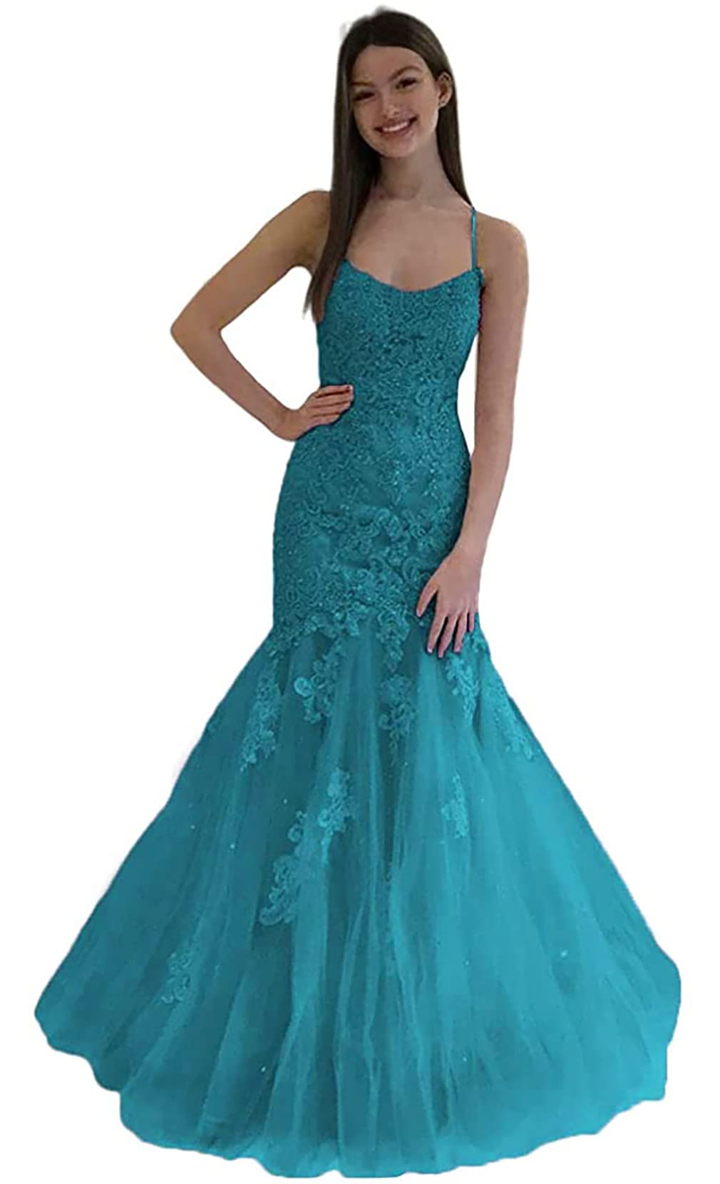 Elegant Mermaid Prom Dresses for Women - Long Lace & Tulle Ball Gowns with Beaded Details, Spaghetti Strap Formal Evening Gowns for Homecoming, Wedding, Quinceañera & Special Occasions