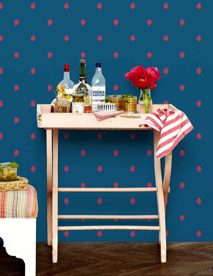 Wallshoppe Medina Dot Wallpaper - Rose & Cadet Blue Peel and Stick Removable Wallpaper for Bedroom, Nursery, or Home Office Decor