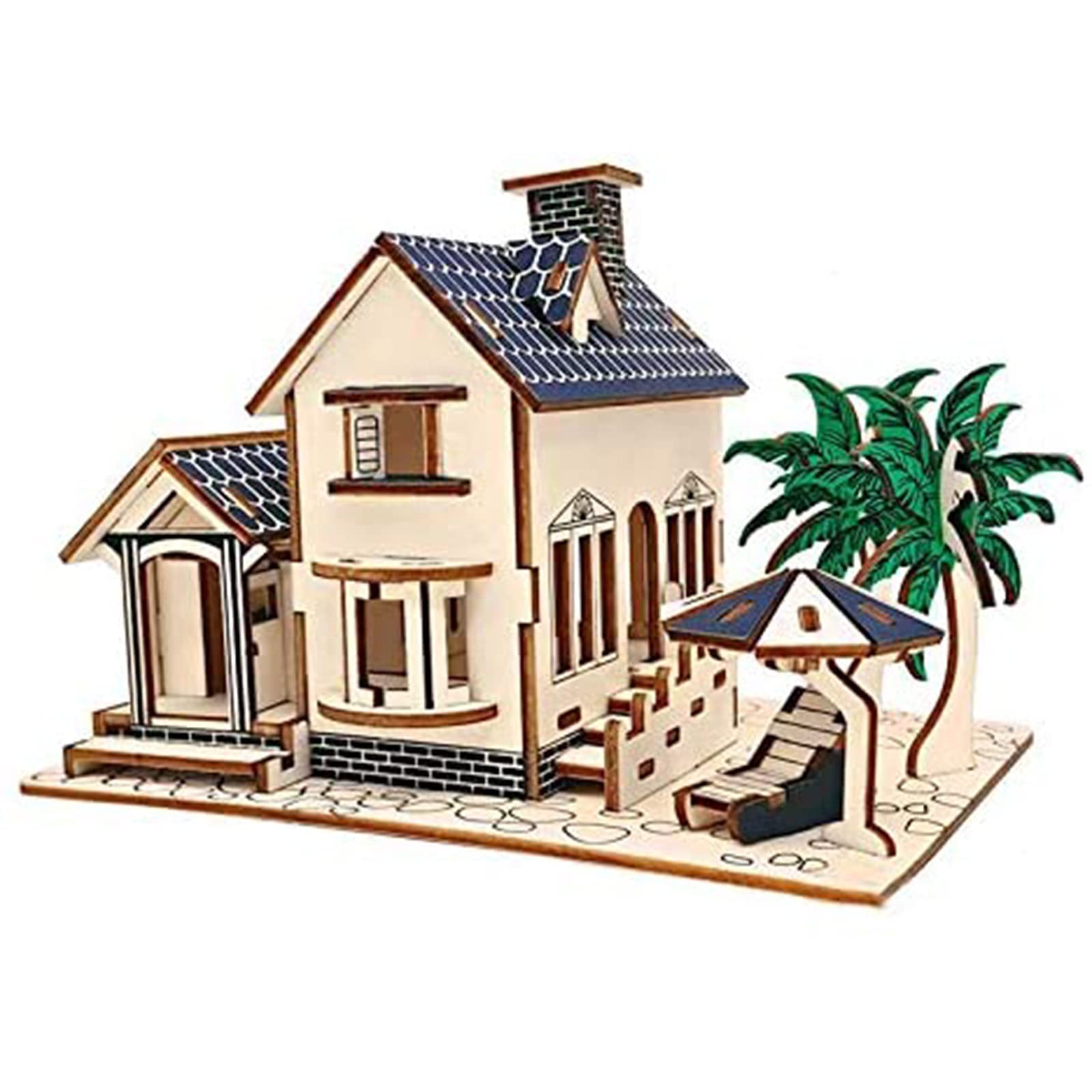 TQBLK DIY Beach House 3D Wooden Puzzle Model Kit - Creative Craft Kits for Adults & Kids - Perfect for Home Decor, Gift Giving & Family Bonding Activities