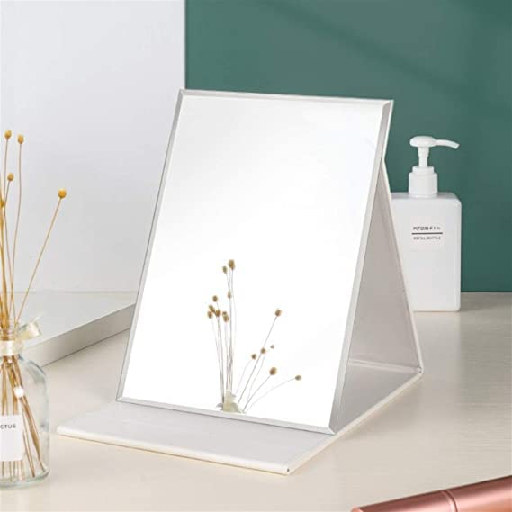 Besillia Portable PU Leather Folding Desktop Makeup Mirror with Adjustable Stand - Travel & Home Vanity Mirror for Women, Compact Cosmetic Mirror for Makeup Application, Dressing Table & Travel (White)