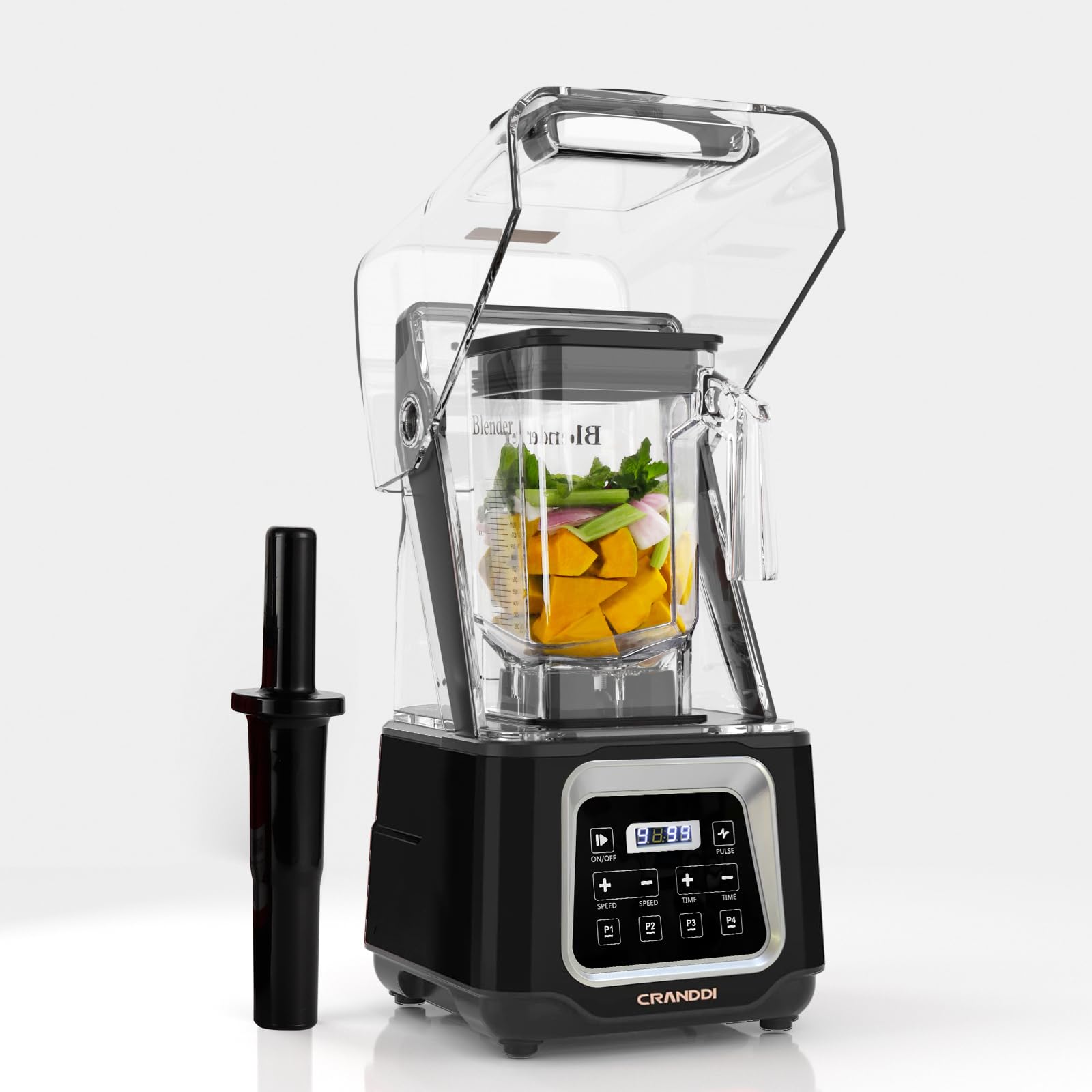 CRANDDI 2200W Commercial Smart Blender with Digital Touch Screen - 52oz BPA-Free Pitcher, 4 Preset Programs for Smoothies, Juices, Frozen Drinks & Meal Prep - Quiet Shield Technology, Removable Cover (K80TS, Black) - Perfect for Home Kitchens, Restaurants & Smoothie Bars