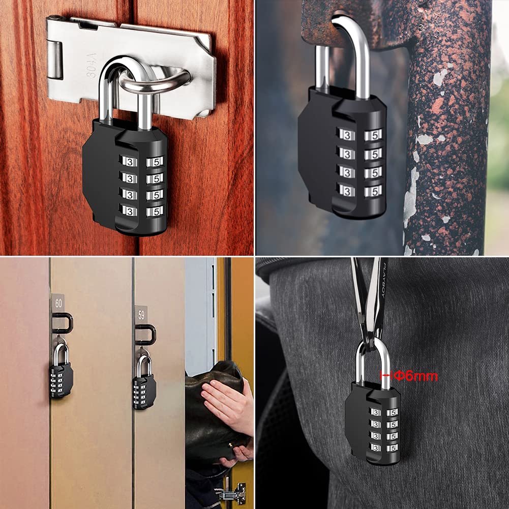 2 Pack Resettable 4-Digit Combination Padlock - Keyless, Waterproof & Durable Black Combo Lock for Gym Lockers, School Lockers, Doors, Tool Boxes, Storage Cabinets, Garden Gates & Outdoor Use