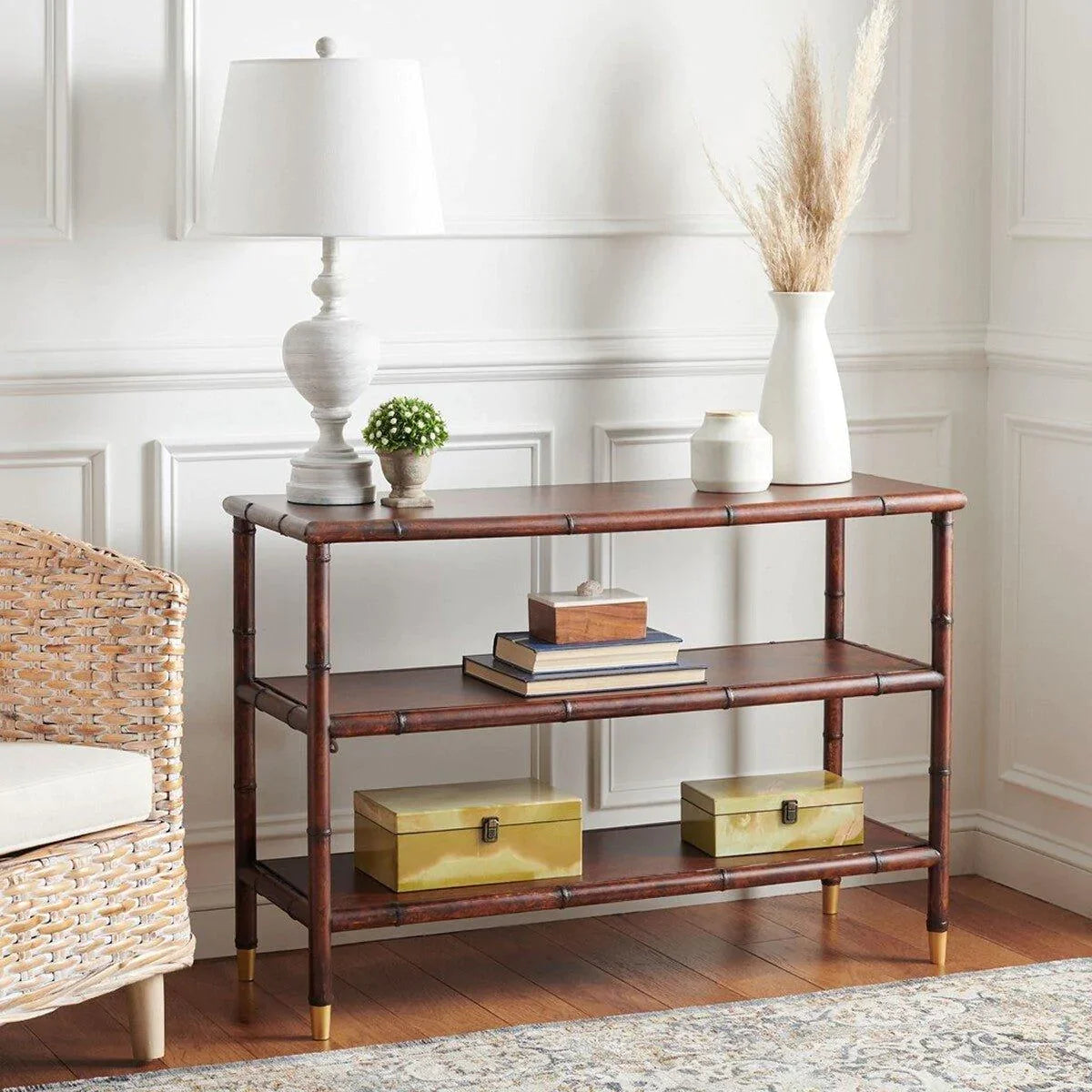 Modern Bamboo 2-Tier Console Table - Entryway Sofa Table for Hallway, Living Room & Bedroom Decor
