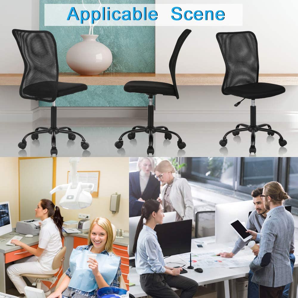 Ergonomic Home Office Chair - Adjustable Height Mesh Computer Chair with Wheels, Mid Back Support, No Armrest, Modern Swivel Task Chair for Students & Professionals - Perfect for Small Spaces & Long Work Sessions