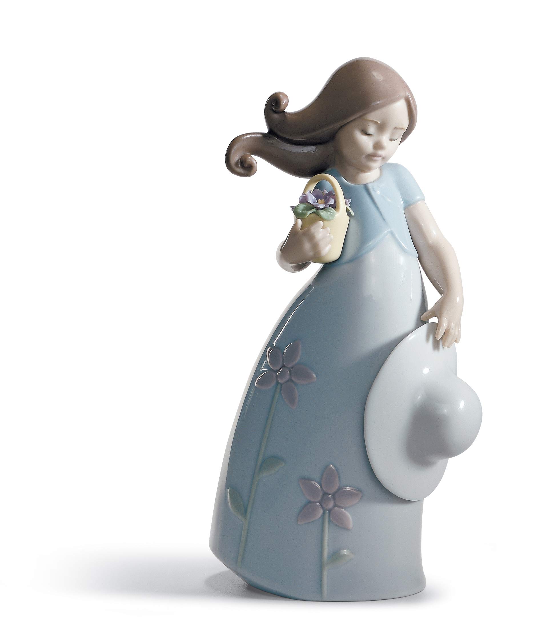 LLADRÓ Little Violet Girl Porcelain Figurine - Elegant Collectible Home Decor for Living Room, Bedroom & Office Display