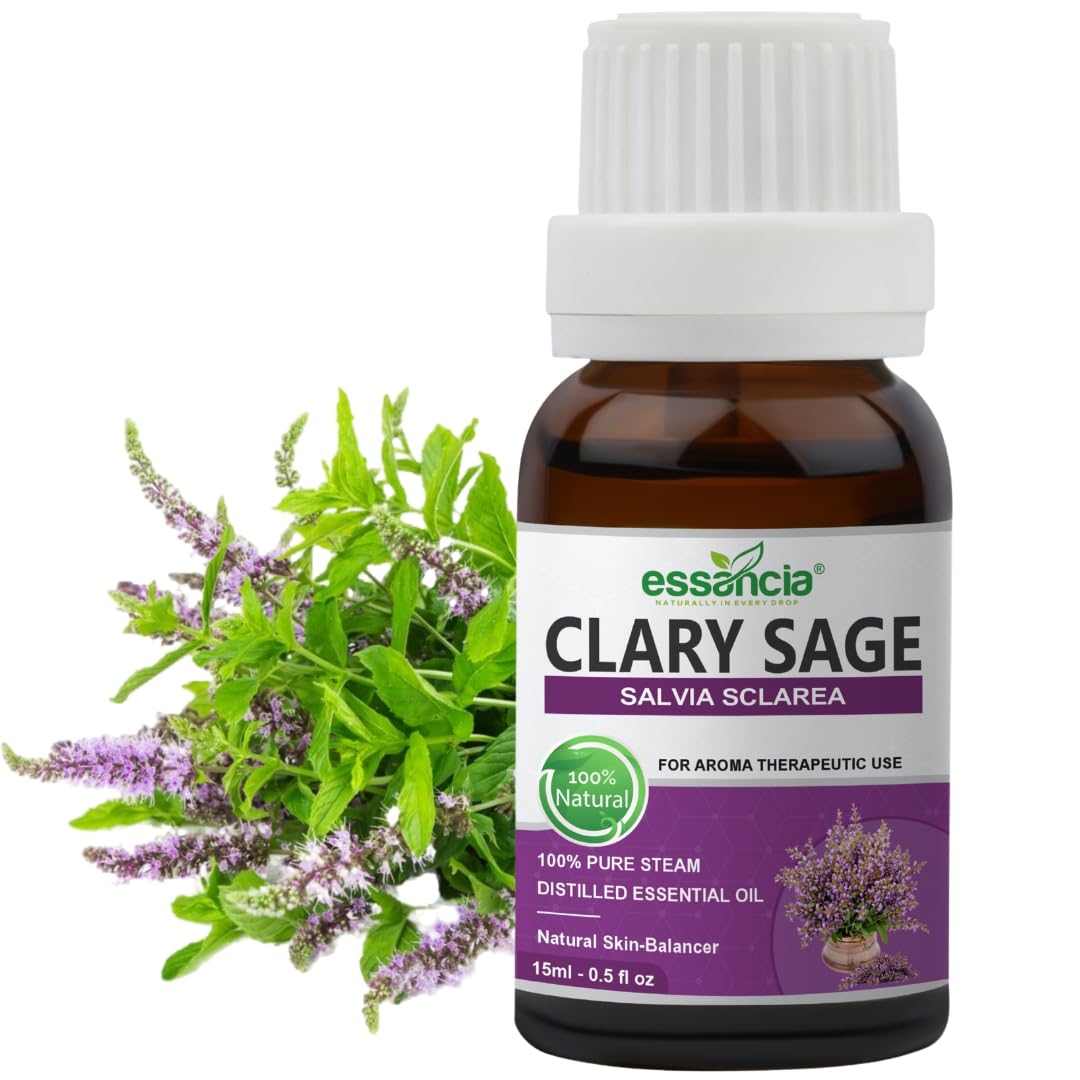 **Essencia 100% Pure Clary Sage Essential Oil - 15ml, Undiluted Therapeutic Grade for Relaxation, Skin Care & Aromatherapy - Perfect for Massage, Diffusers & DIY Beauty**