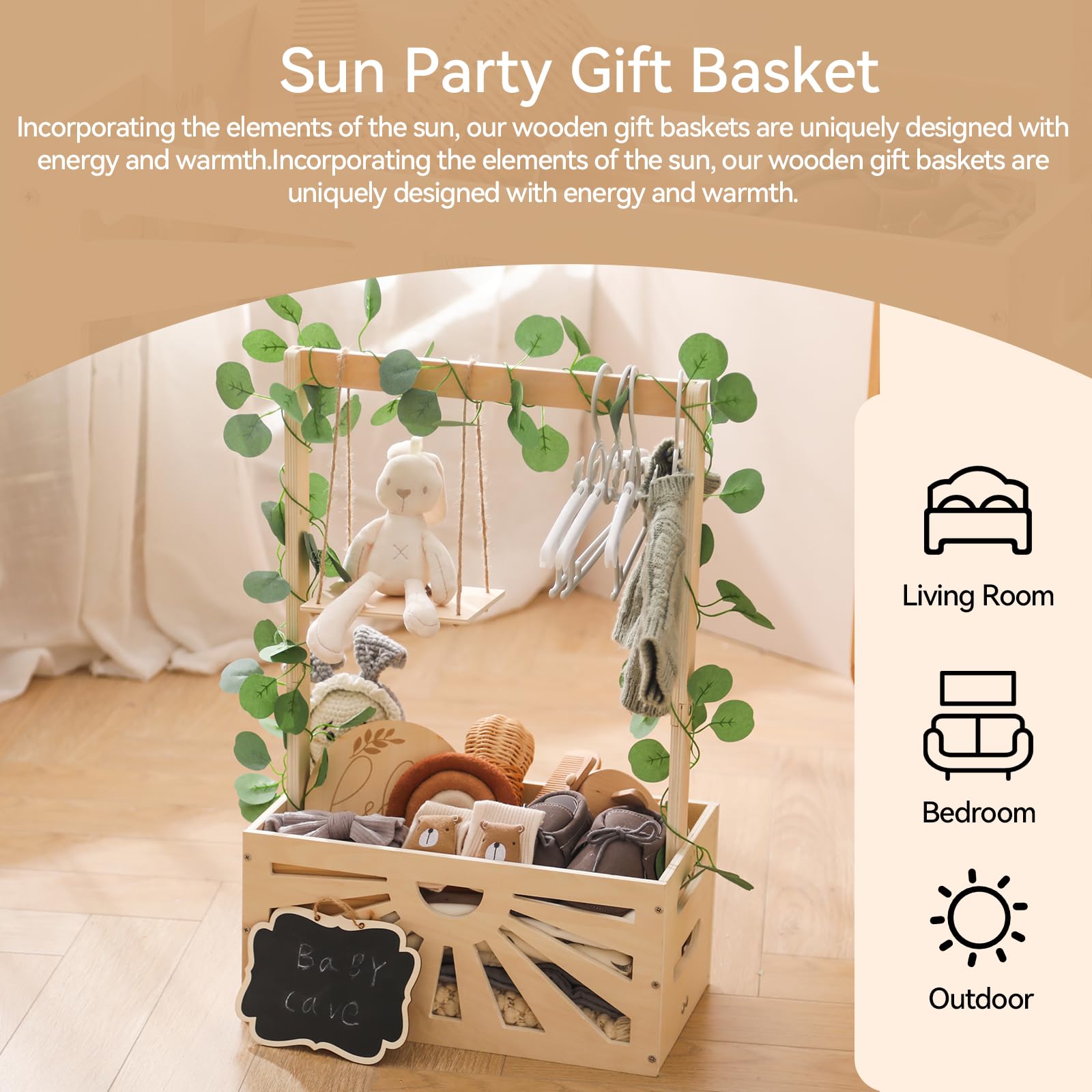 8-in-1 Wooden Baby Shower Gift Crate with Handle - Personalized Baby Basket, Footprint Kit & Storage Organizer for New Parents - Perfect for Baby Showers, Nursery Decor & Pregnancy Keepsakes