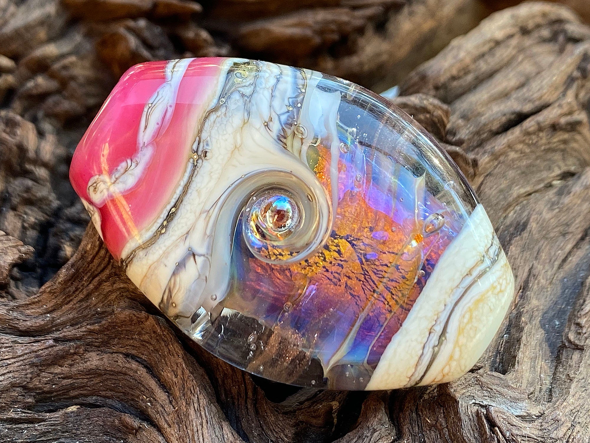 Natural Pink Fire Opal Organic Lampwork Focal Bead for Jewelry Making - Handmade Glass Bead for Necklaces, Bracelets & DIY Crafts - Perfect for Bohemian & Artisan Designs