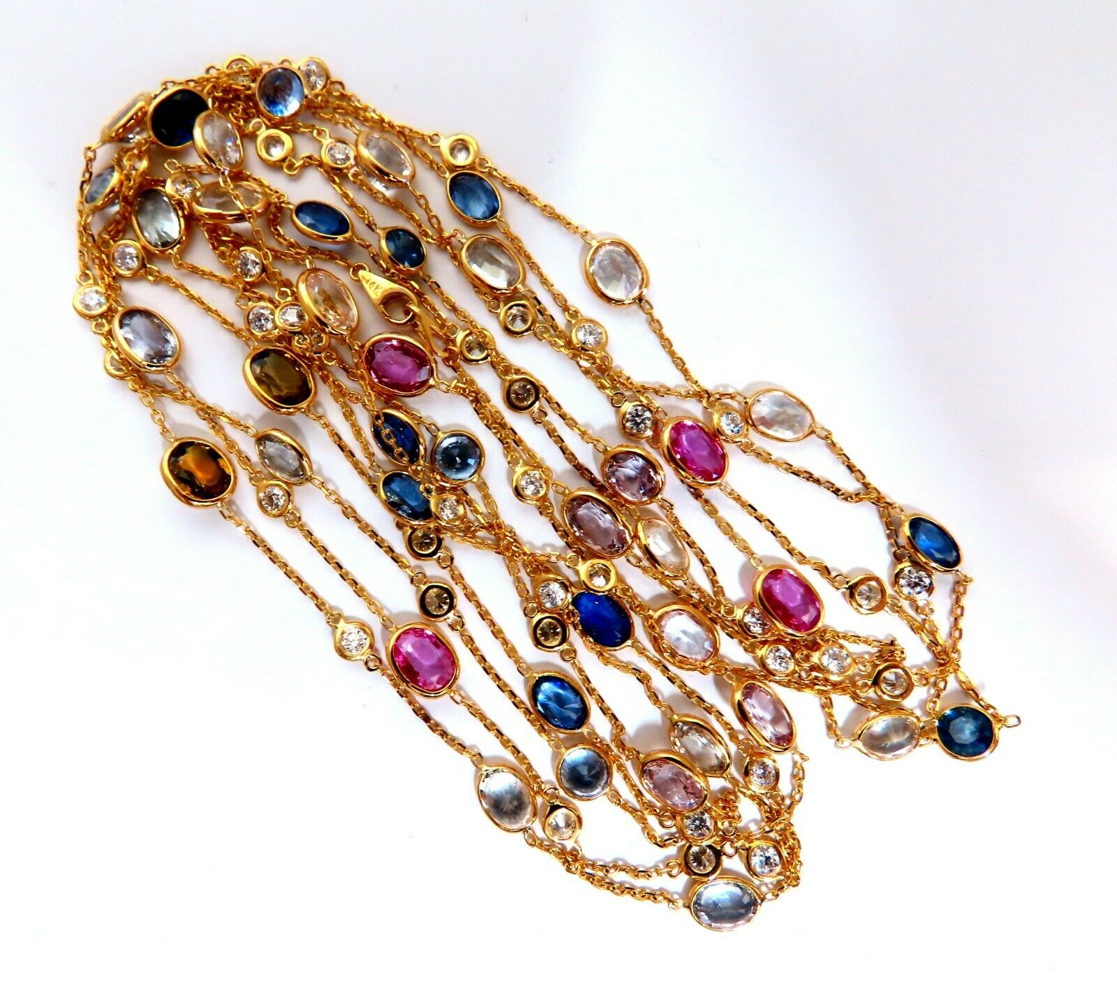 43.05ct Natural Vivid Blue Sapphire and Diamond 14K Gold 4-Tier Wrap Necklace - 76 Inch Luxury Statement Jewelry for Weddings & Special Occasions