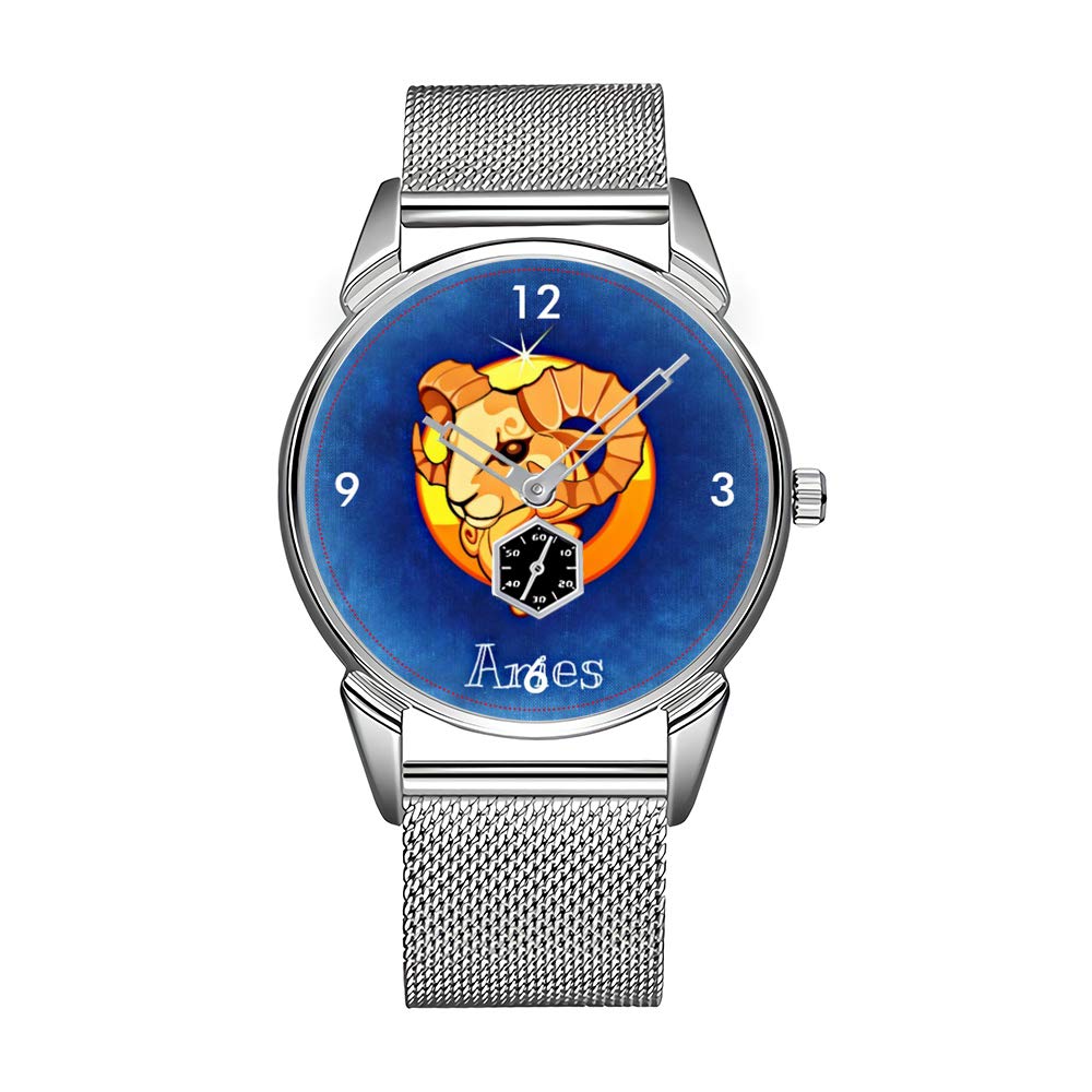 Premium Stainless Steel Waterproof Men's Watch - Luxury Silver Zodiac Aries Design for Business & Formal Occasions