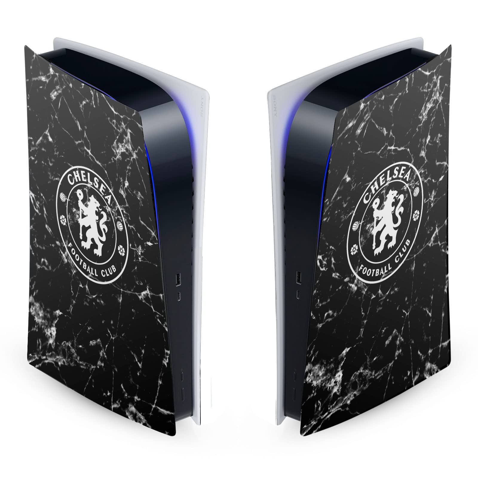 Officially Licensed Chelsea FC Black Marble Logo PS5 Skin Cover - Matte Vinyl Faceplate Sticker Compatible with Sony PlayStation 5 Digital Edition - Perfect for Gamers & Football Fans Decor