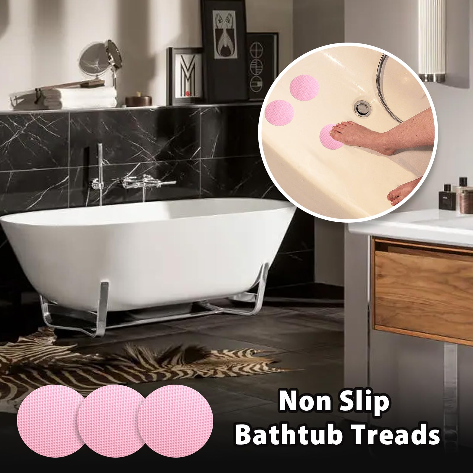 24-Pack Pink Non-Slip Bathtub Stickers - Round Adhesive Anti-Slip Shower Decals for Bathroom Floor, Stairs & Ladders - Includes Scraper Tool - Perfect for Kids & Elderly Safety in Wet Areas