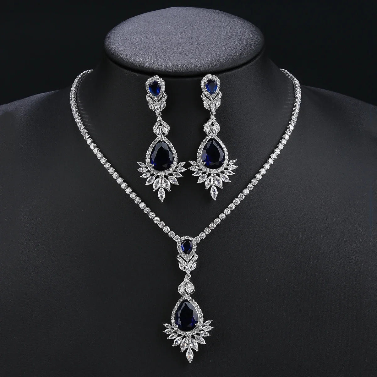 Elegant CZ Cubic Zirconia Water Drop Pendant Necklace & Earrings Set - Bridal Wedding Jewelry for Women - Perfect Gift for Anniversary, Engagement & Special Occasions