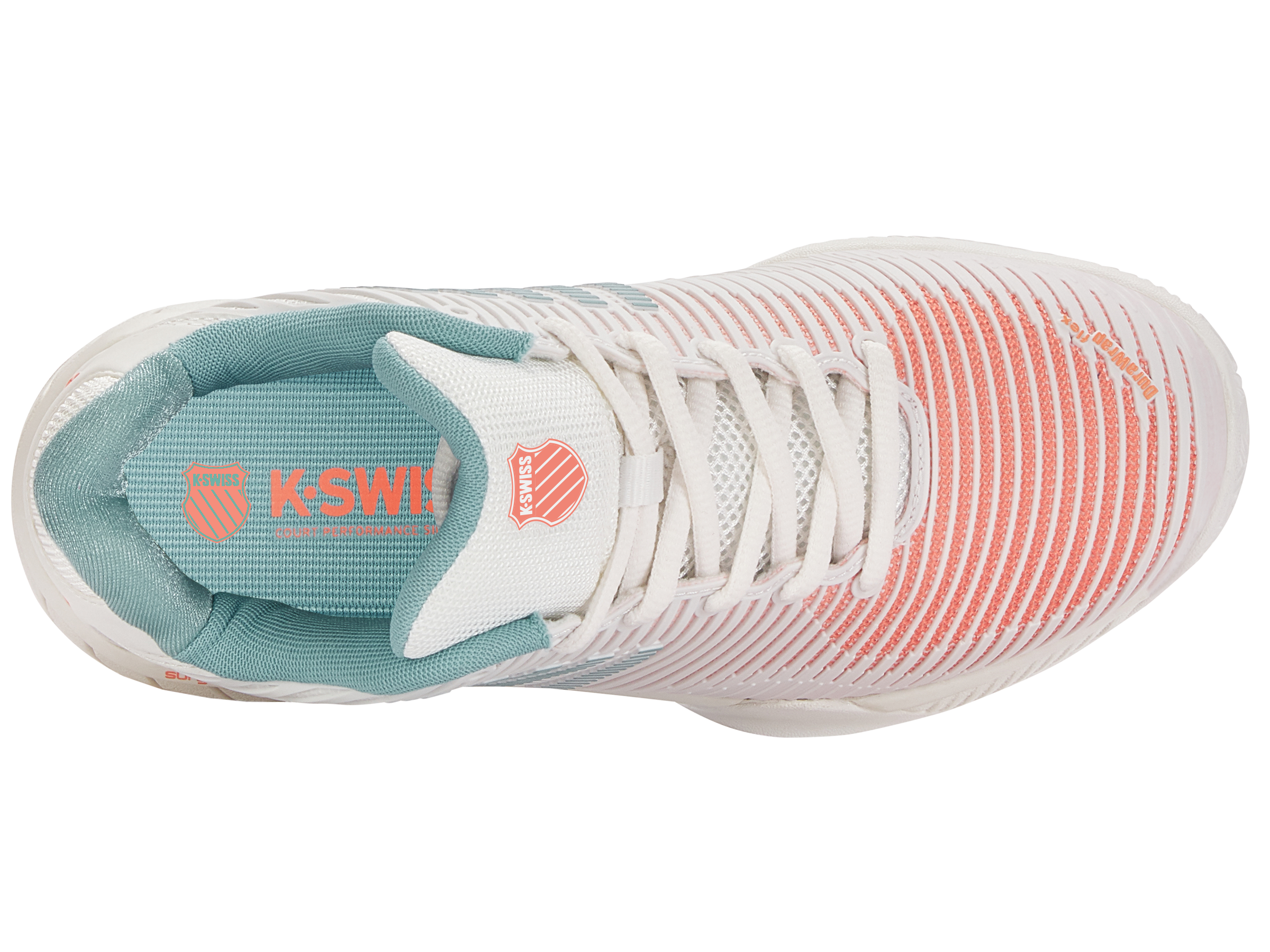 HyperCourt Express 2 Clay Tennis Shoes for Men - Blanc de Blanc/Nile Blue/Desert Flower | Lightweight & Durable Court Shoes for Clay Courts | Perfect for Competitive Matches & Training Sessions