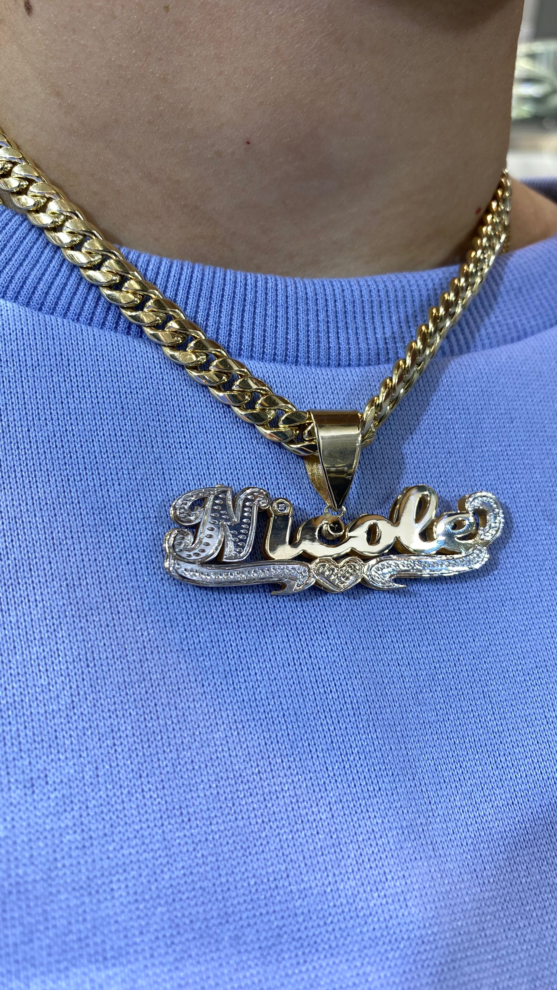 14K Gold Custom Name Pendant Necklace with Hollow Cuban Choker Chain for Women - 16 Inch Personalized Jewelry Gift for Her | Birthday, Anniversary, Valentine's Day Present