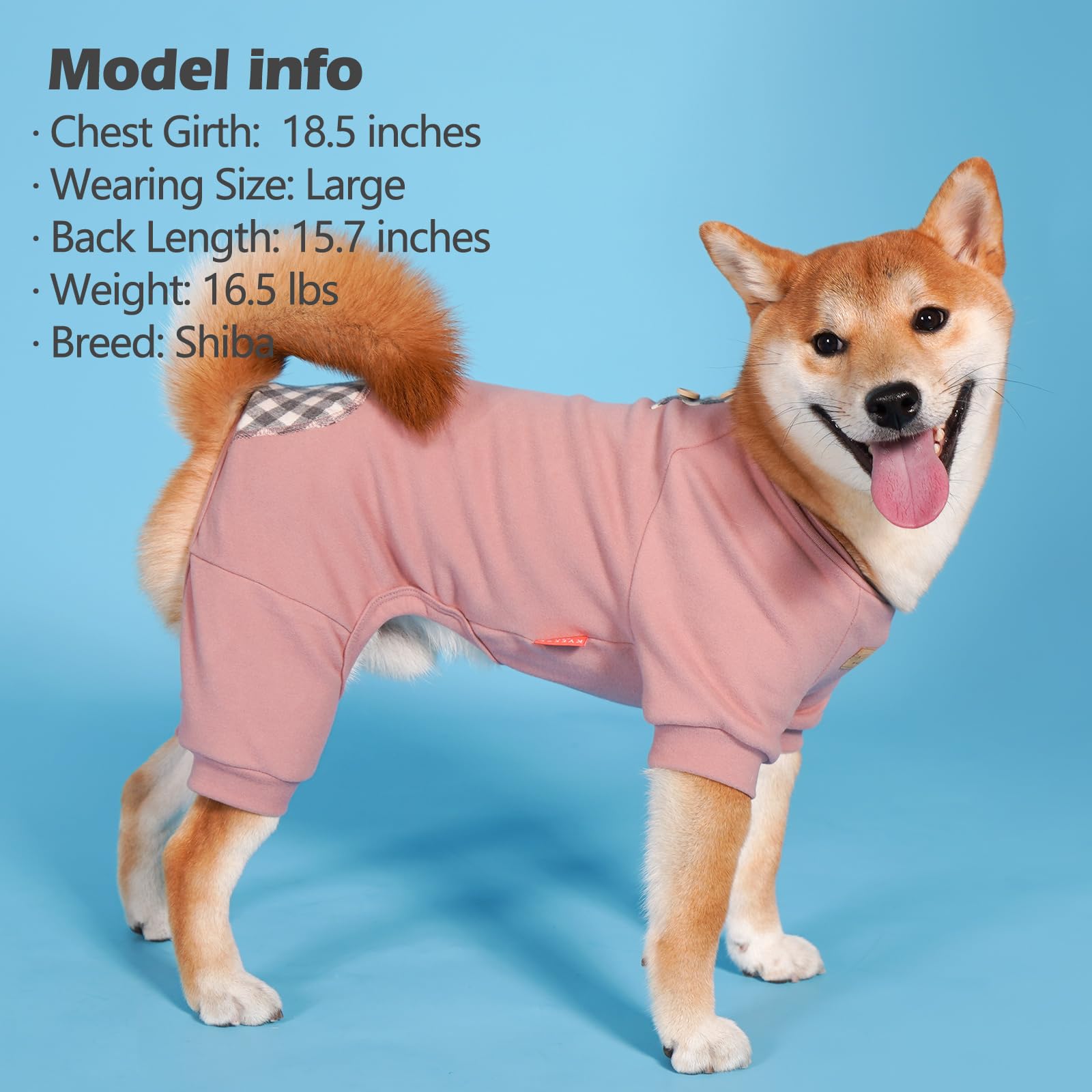 KYEESE Lightweight Stretchy Dog Sweater - Soft Skin-Friendly Plaid Dog Onesie for Small Dogs - Dog PJs, Jumpsuit & Pet Apparel (Dusty Pink, Size M) - Perfect for Indoor Lounging, Outdoor Walks & Photo Shoots