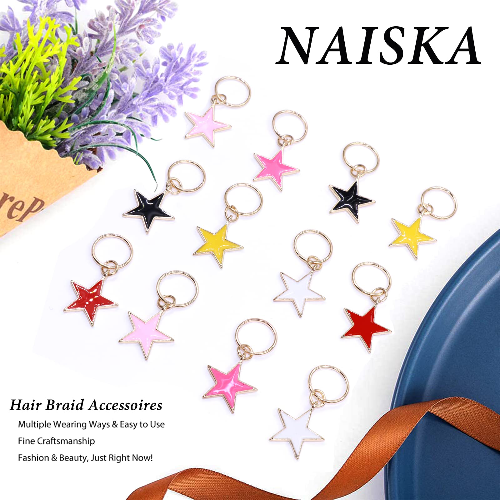 NAISKA Gold Star Hair Clips for Women - Dreadlock Accessories & Braid Jewelry - Perfect for Locs, Braids, Twists & Natural Hairstyles - Great for Parties, Weddings & Everyday Wear