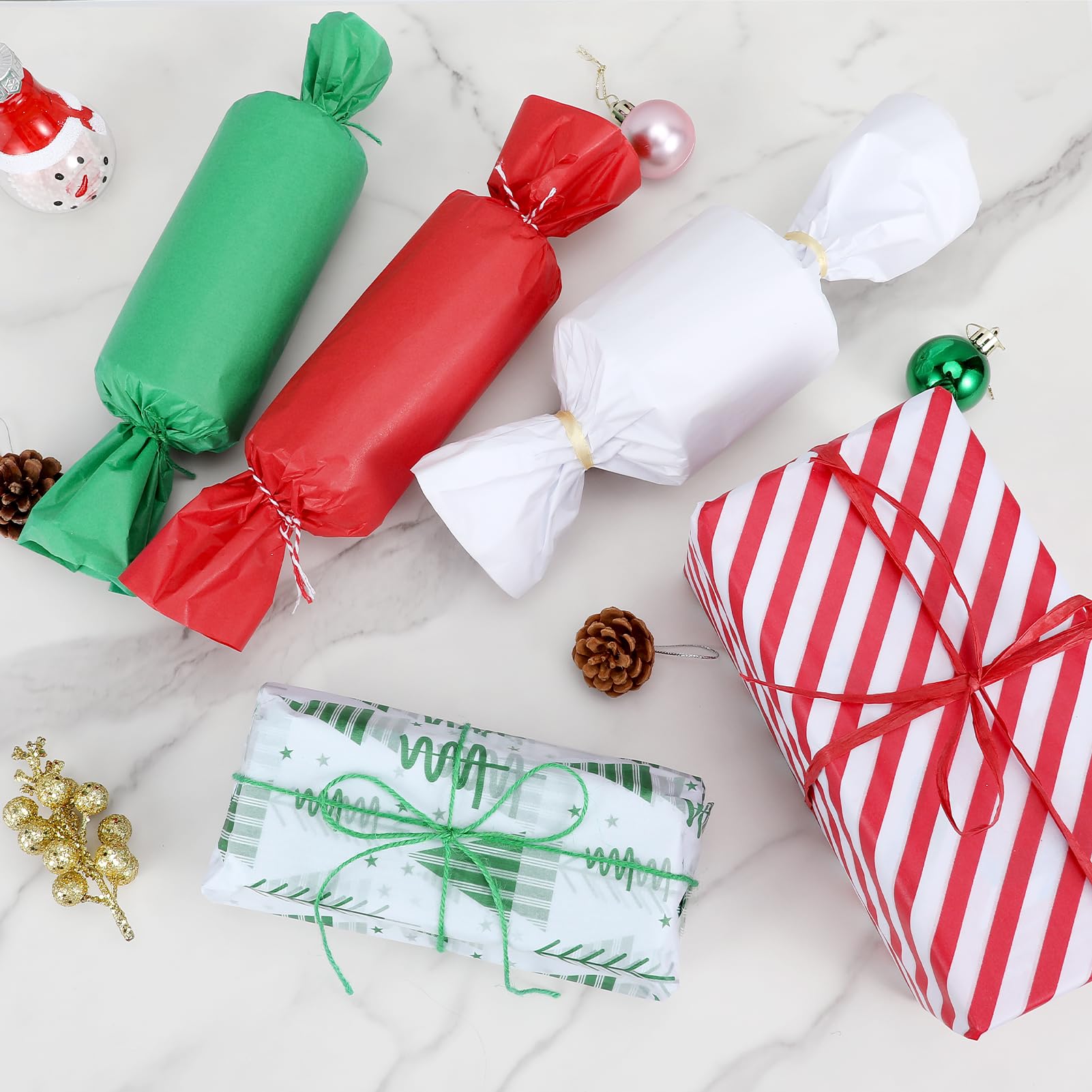 120 Sheets Christmas Tissue Paper Bulk - Red, Green & White Holiday Gift Wrapping Paper for Bags, Crafts & Decor | Xmas Party Supplies & DIY Projects