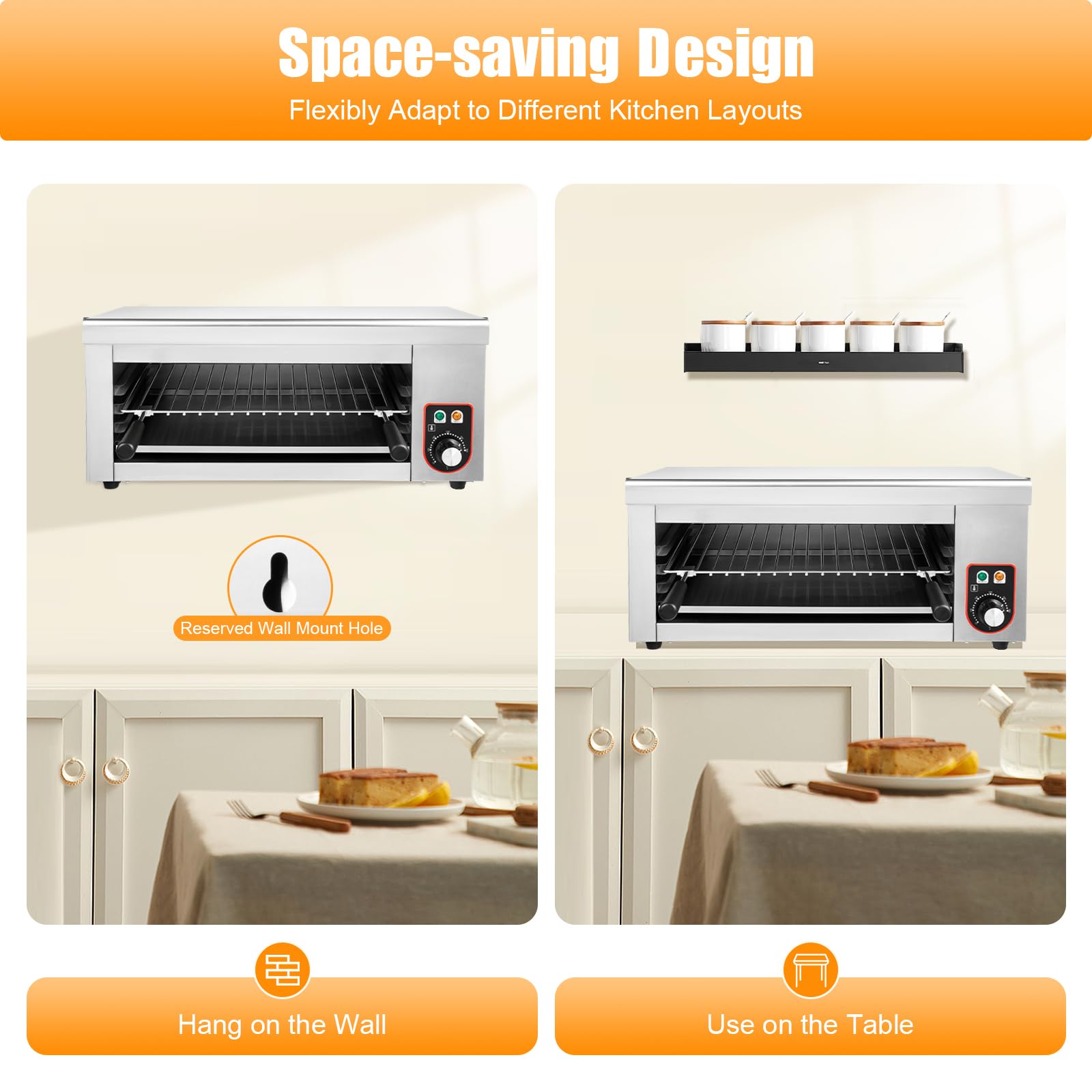 1500W Commercial Electric Cheese Melter & Salamander Broiler - Stainless Steel Steak Warmer with Adjustable Temperature (120-570°F) - Perfect for Restaurants, Pubs & Home Kitchens - Melts Cheese, Cooks Steaks & Roasts Chicken/Veggies - 110V US Plug