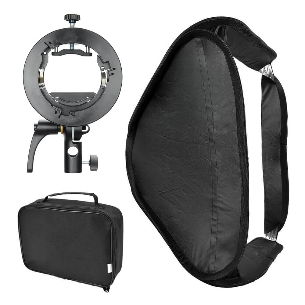 60x60cm (2' x 2') Pop Up Speedlite Softbox with S2 Bracket - Portable Photography Lighting Diffuser for Studio, Portrait & Product Shoots